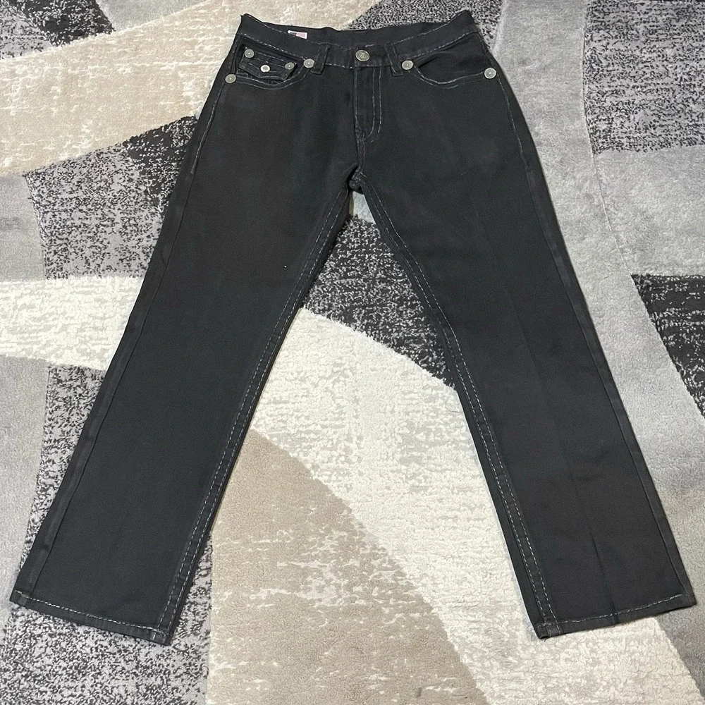 True Religion‎ Ricky Super T Jeans Men 34x32 Black  Flap Pocket Thick Stitch USA